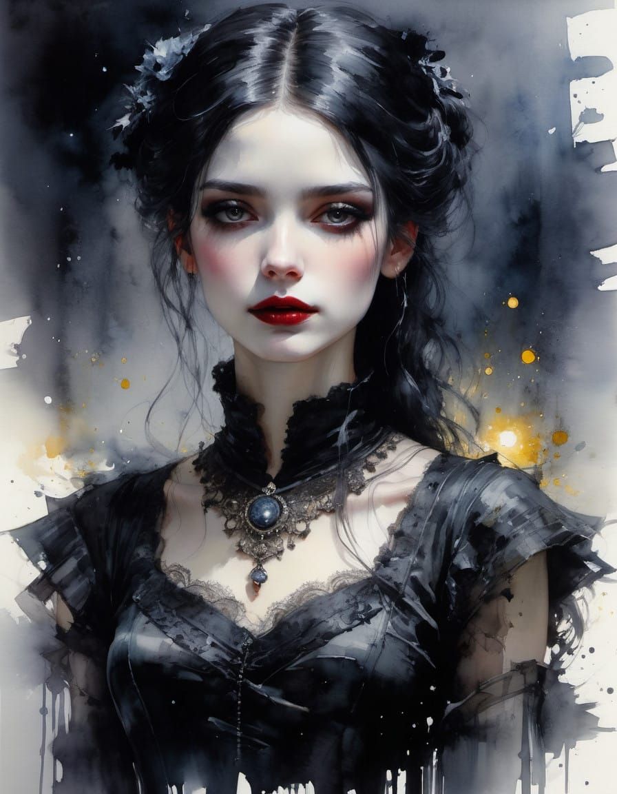 Ethereal Goth Beauty Amidst Victorian Ruins