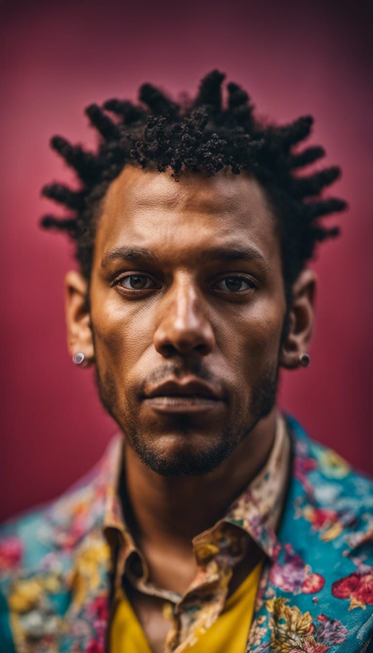 Dramatic Portrait with Intense Gaze in Vibrant Colors