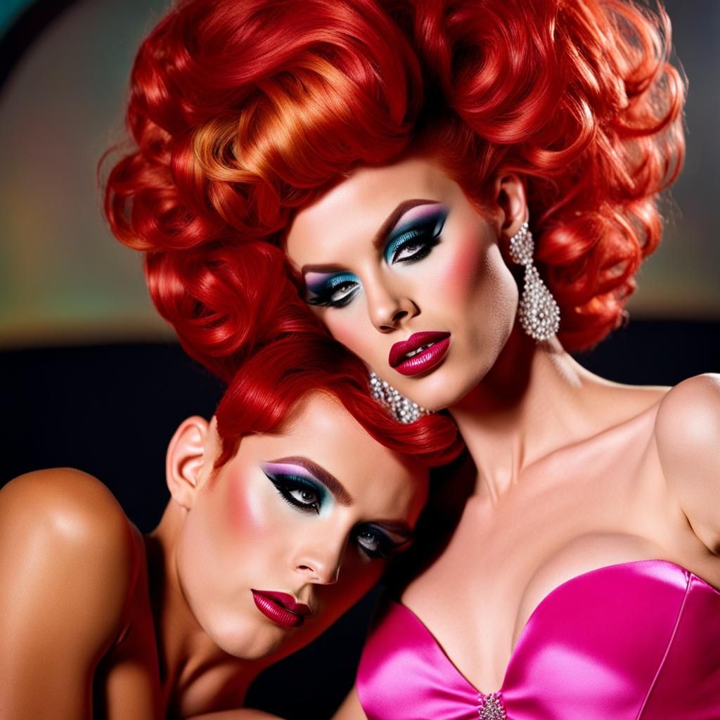 Drag Queen Transformation: Red Hair and Bouffant Style