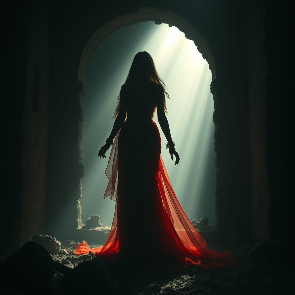 Gothic Woman in Ruins: A Dark Romantic Vision