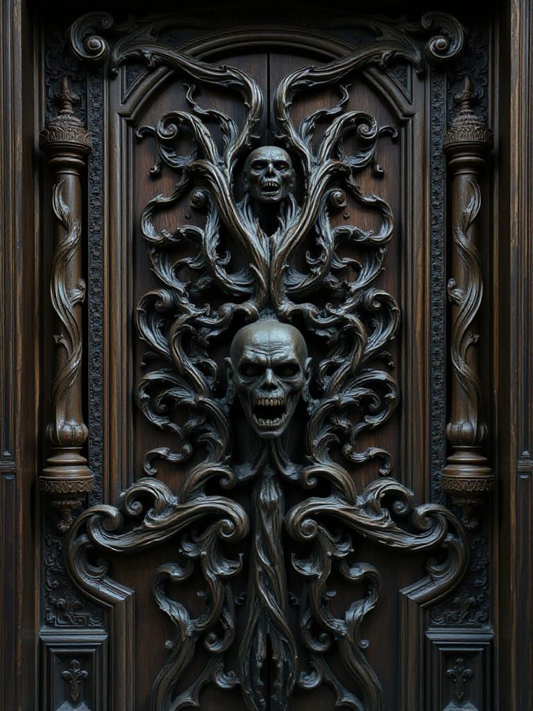 Victorian Wooden Door with Macabre Wood Grain