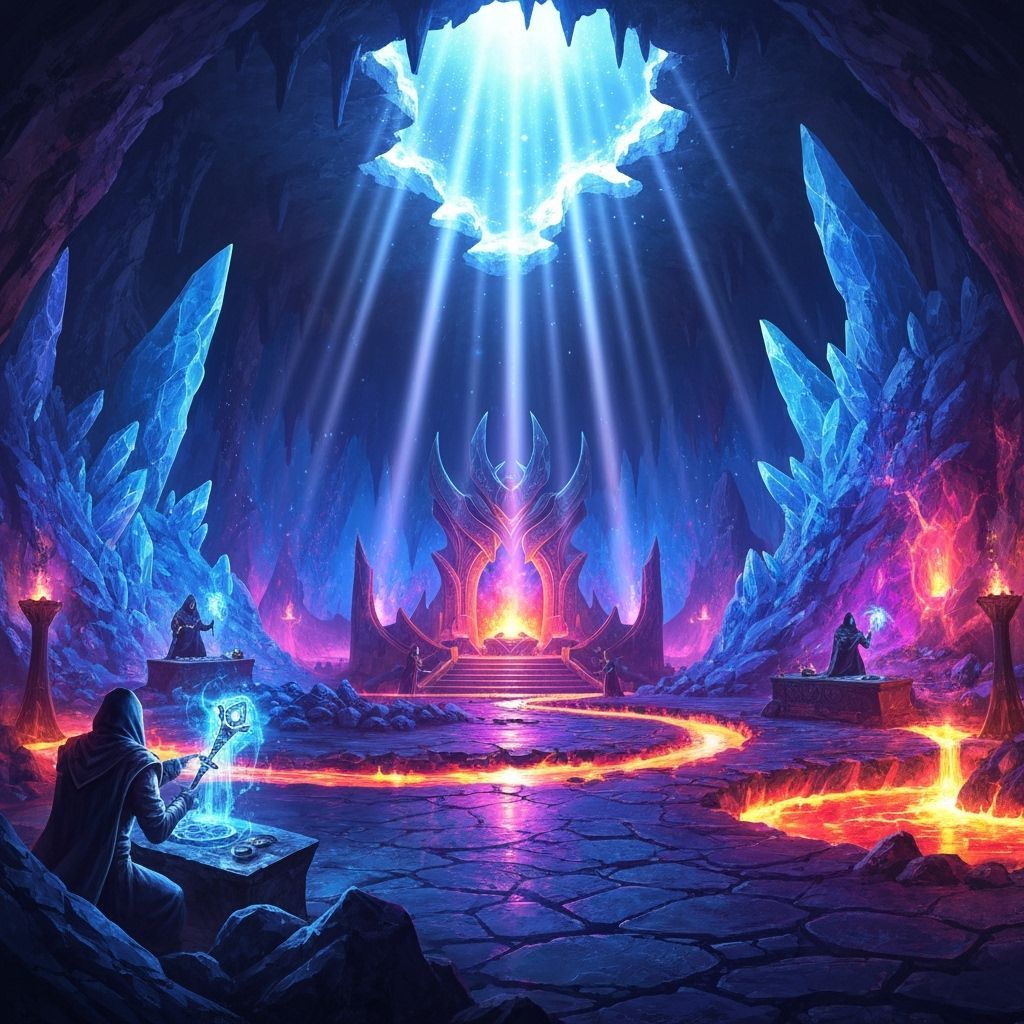 Mythical Forge in Crystal Cavern with Flowing Magic