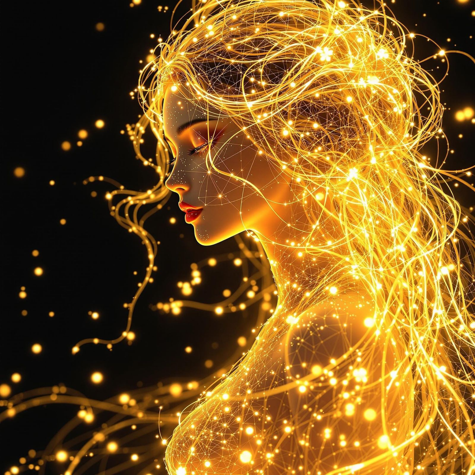 Glowing Art Nouveau Hologram Sculpture in 3D