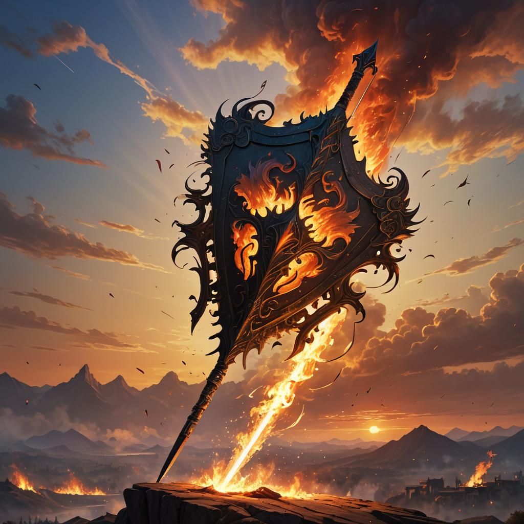 Blazing Kite Shield and Longsword at Sunrise