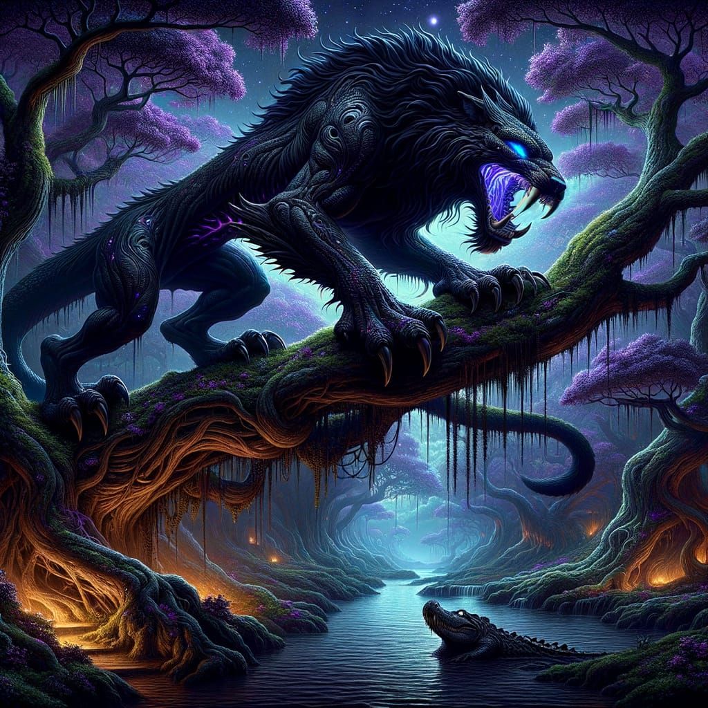 Dark Fantasy Jungle Beast in Art Nouveau Style