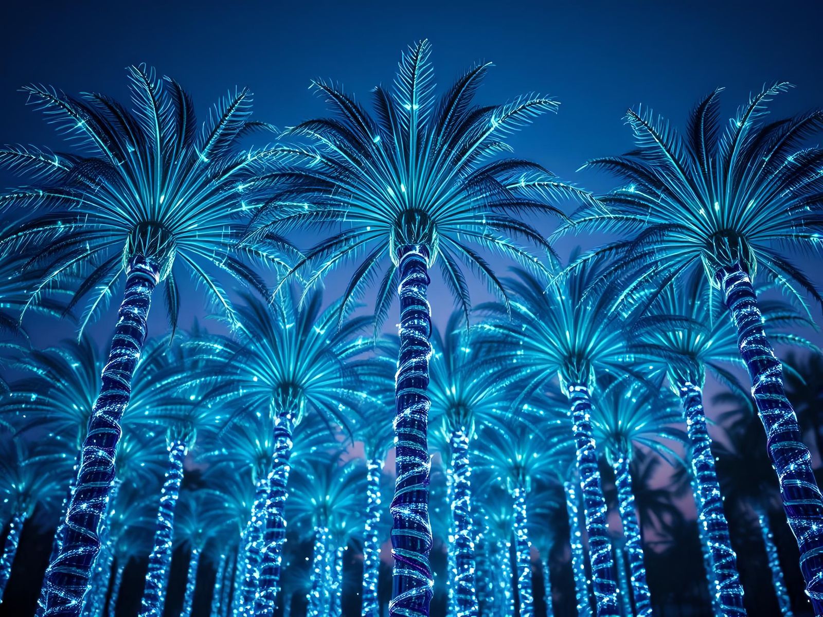 Fiber Optic Palm Trees in Electric Twilight