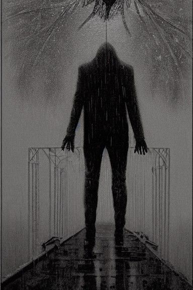 Mothman on Bridge in Dark Fantasy Style