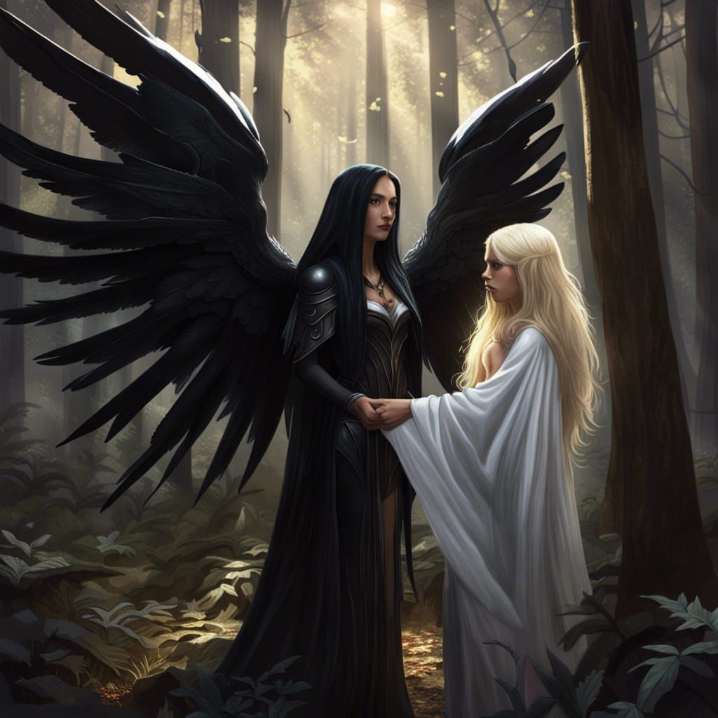 Winged Woman Guardian in Dark Fantasy Art