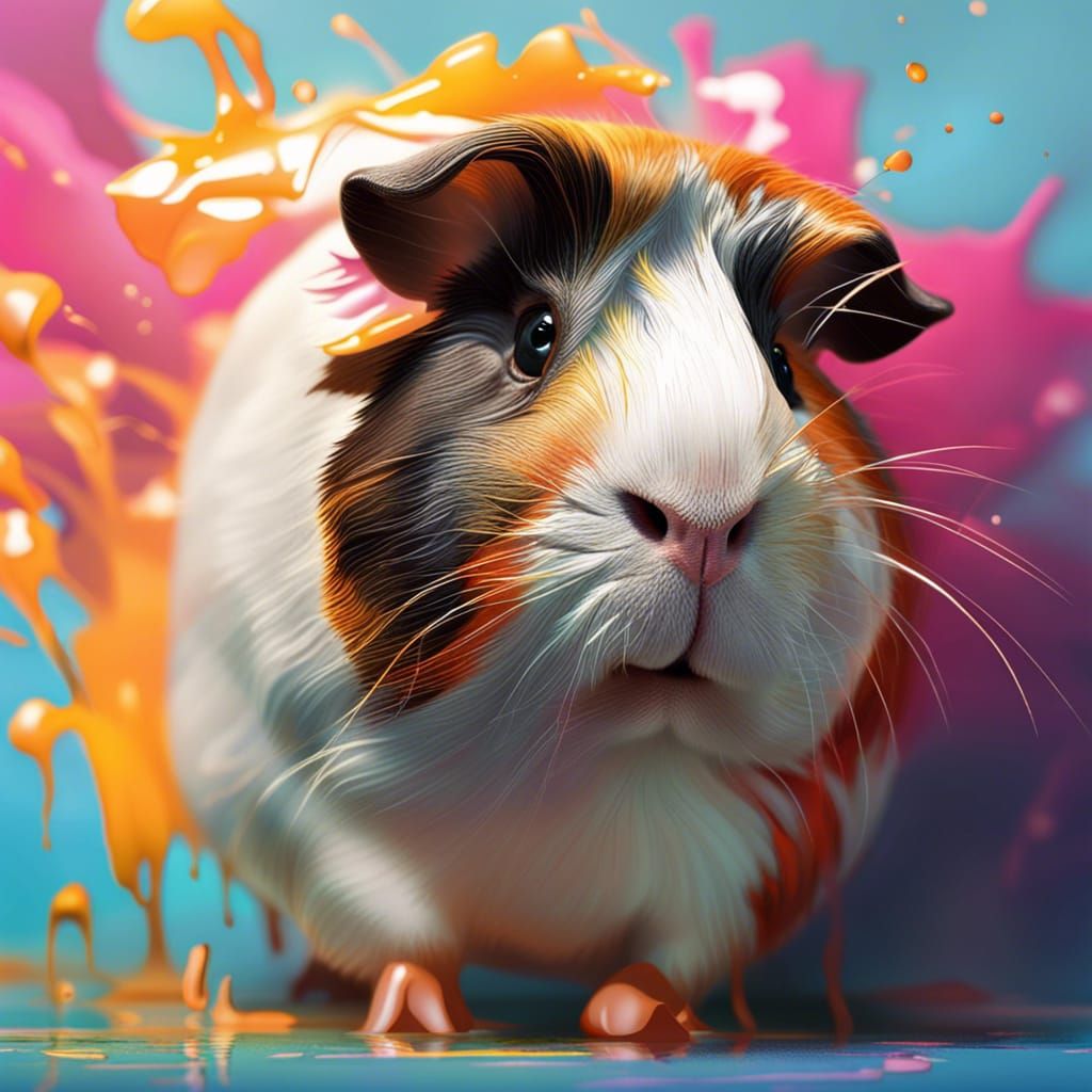 Hyperrealistic Guinea Pig Portrait in Splash Art Style