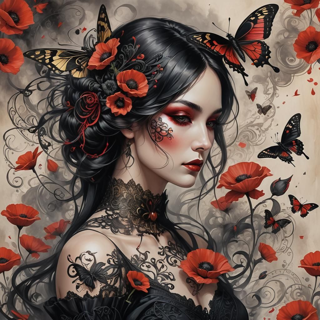 Butterfly Smoke Ink Calligraphy Portrait in Ethereal Gothic ...