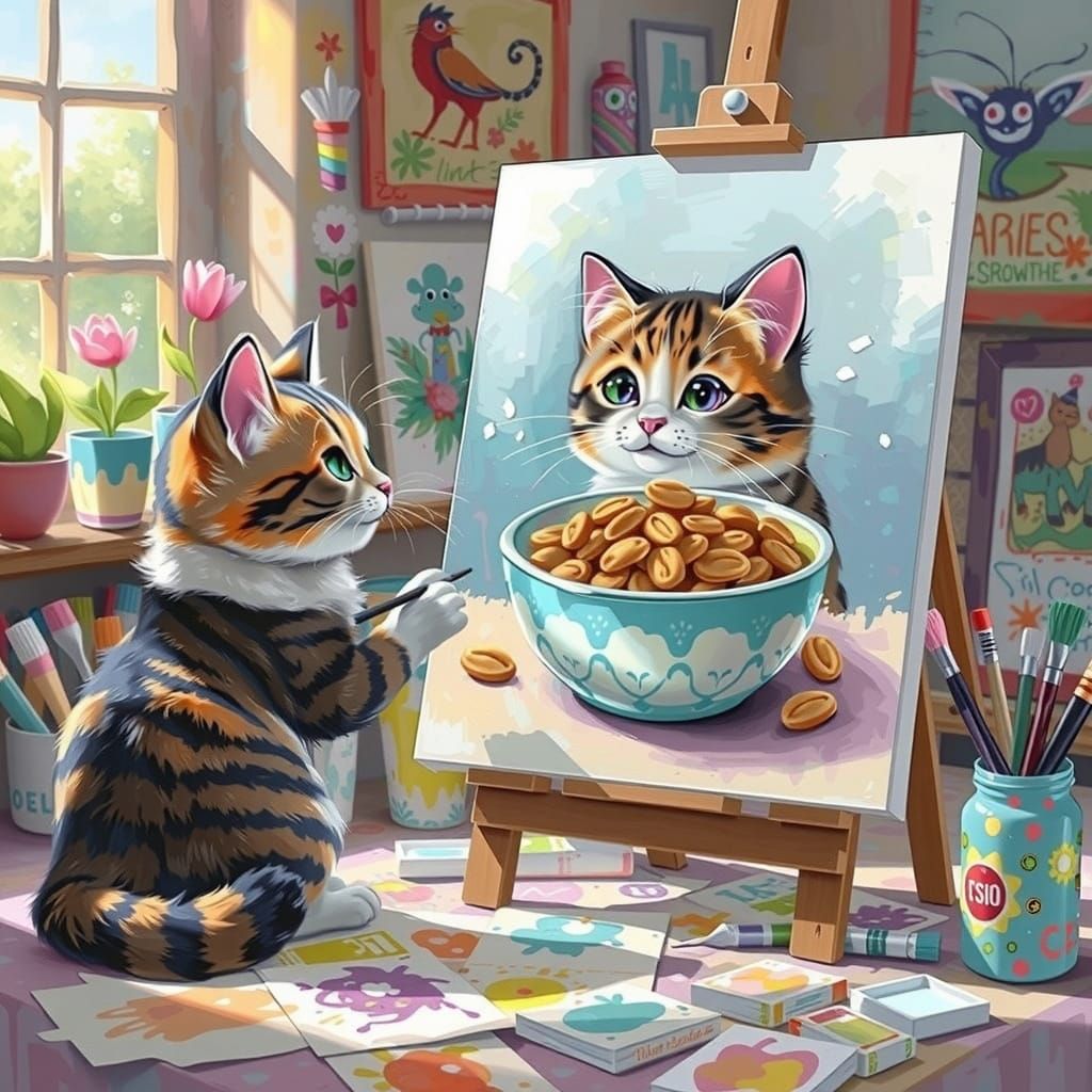 Cartoon Cat Creates Graffiti Art of Cat Food