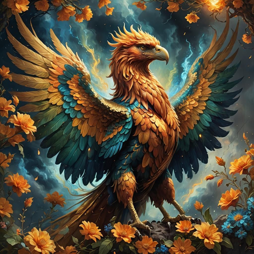 Griffin-Phoenix Hybrid in Baroque Oil Painting Style