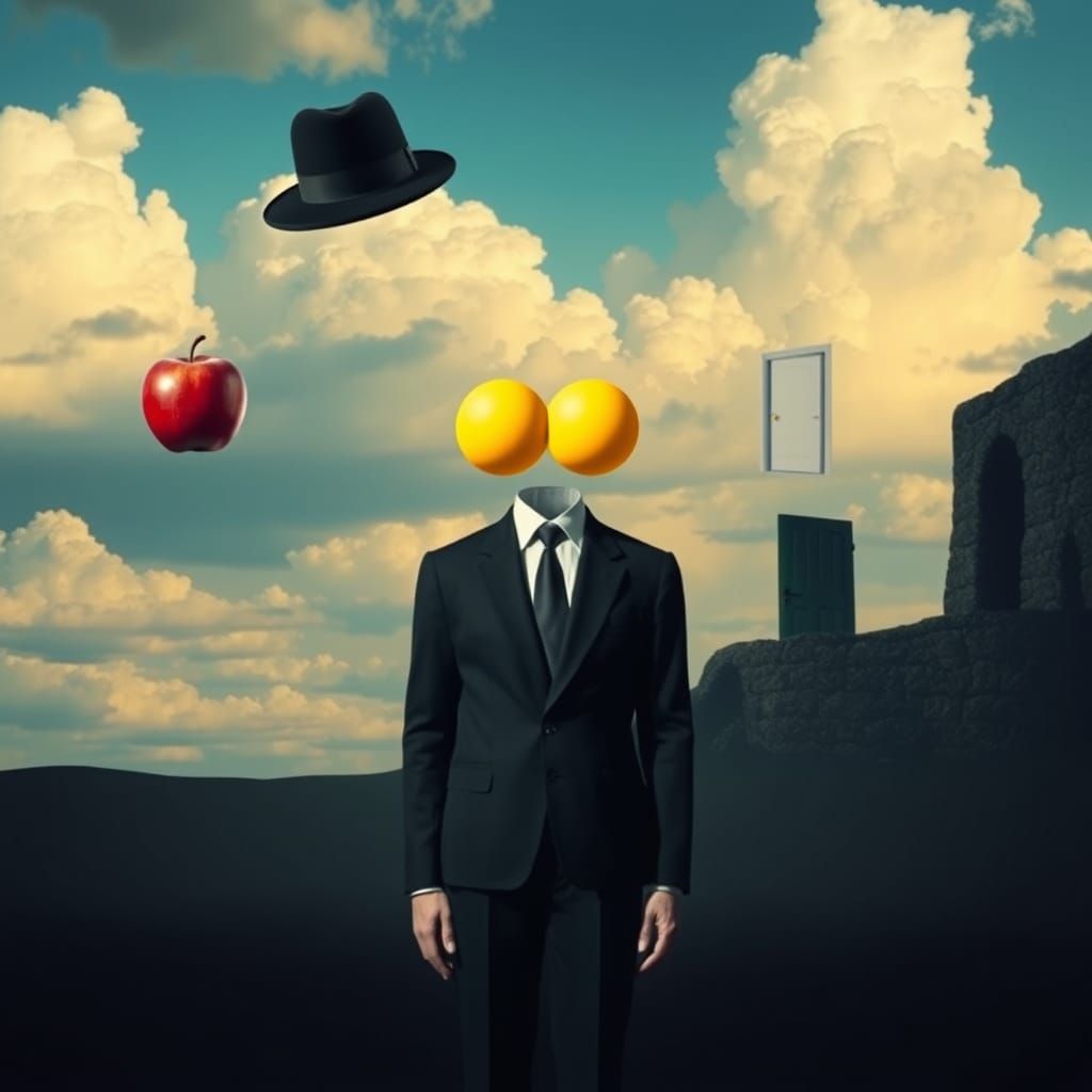 Dreamlike Landscape with Geometric Figure and Surreal Elemen...