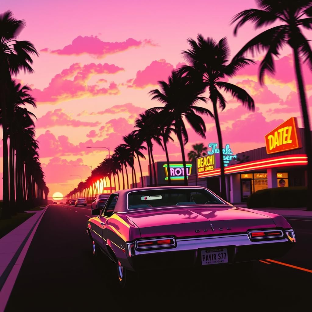1971 Buick LeSabre on Coastal Road in Synthwave Style