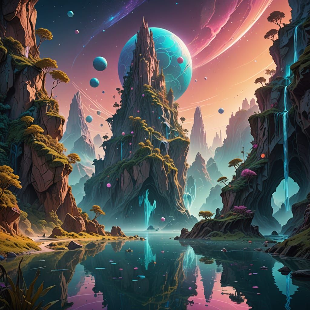 Surreal Dreamscape River Scene in Roger Dean Style
