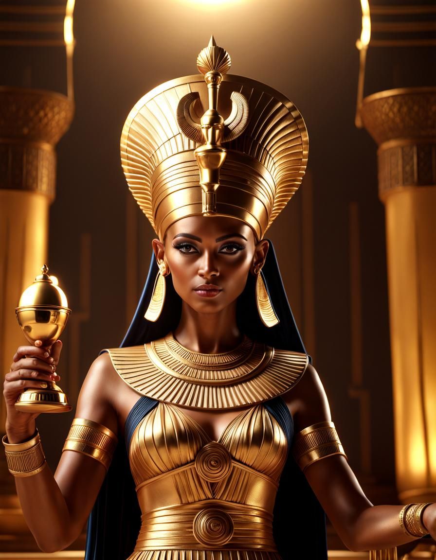 Egyptian Queen Presents Hathor Statue: CGI Fine Art