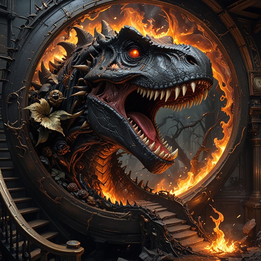 3D Impasto of Close-Up Flower Amidst a Dark, Steampunk-Inspi...