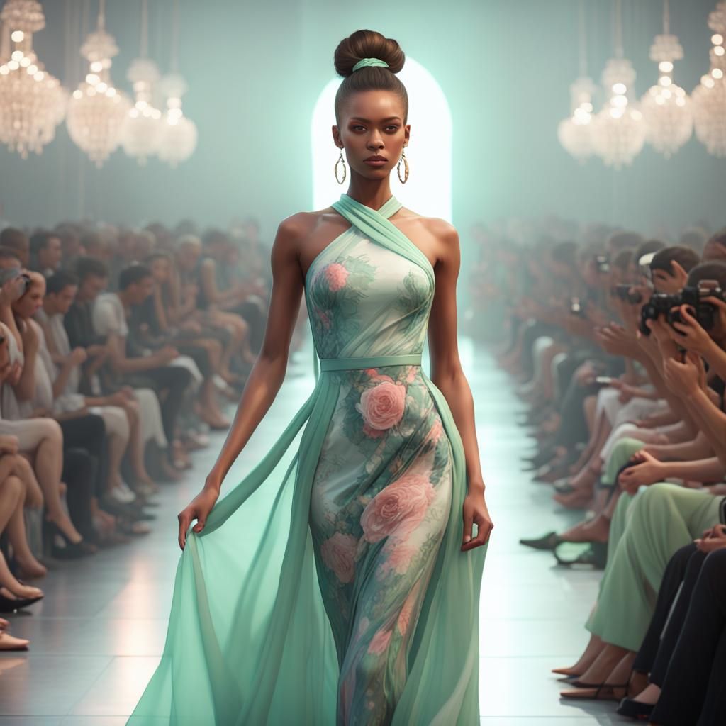 Model in Floral Gown at Fashion Show