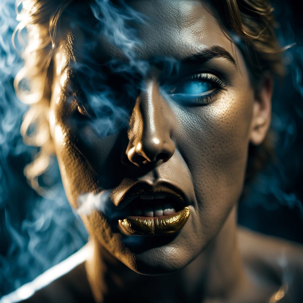 Dramatic Stone Face with Mist in Film Noir Style