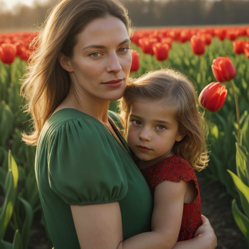 Woman and Child in Tulip Field: Leibovitz Style