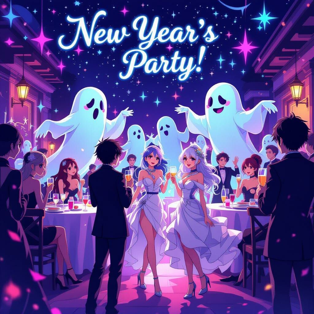 Ghosts Invade New Year's Eve Party Anime Style