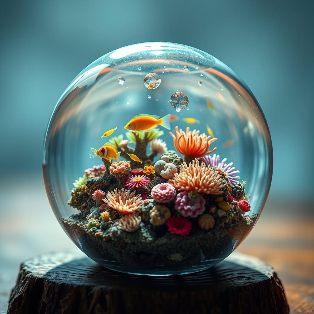 Coral Reef Ecosystem in Glass Paperweight
