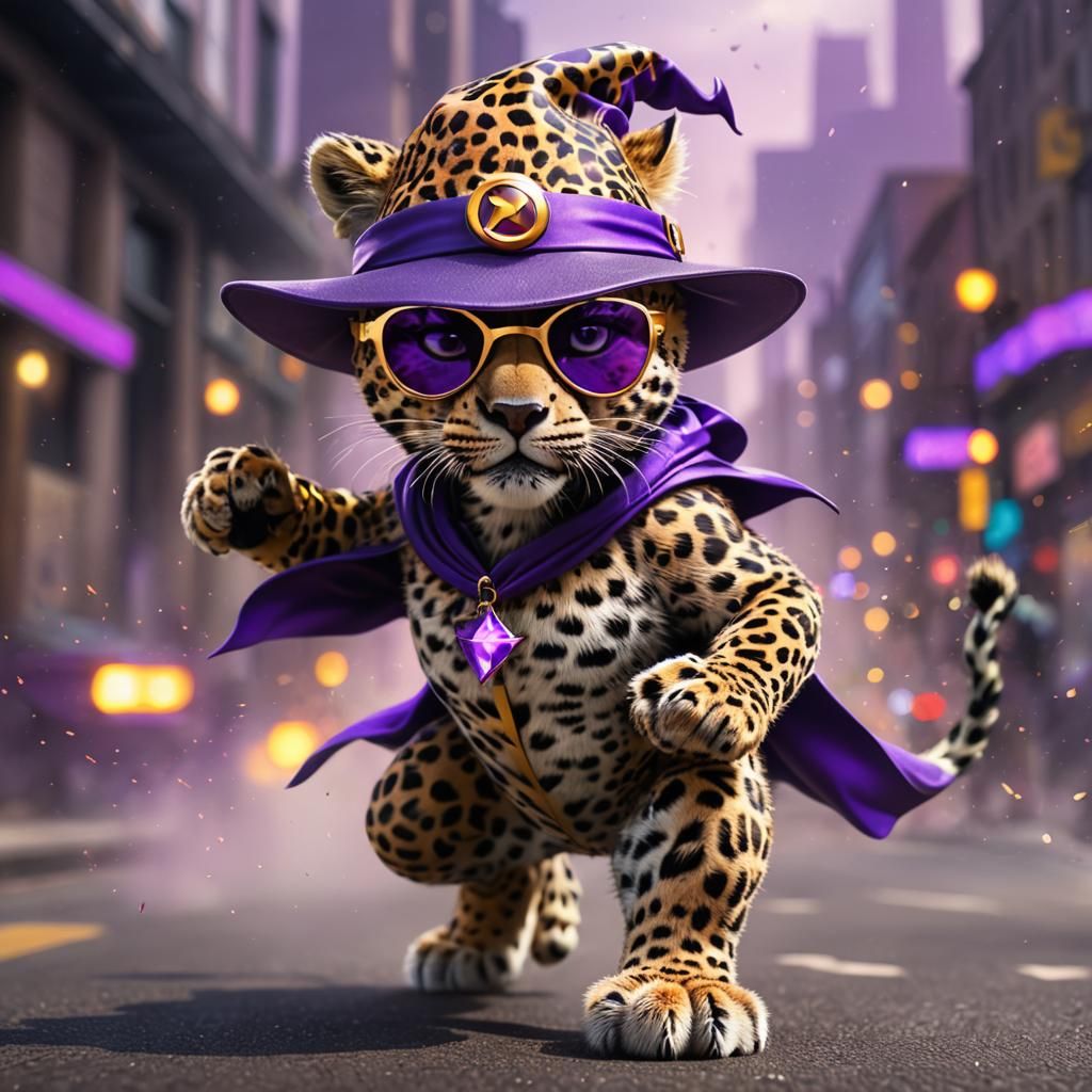 Leopard as Flash with Witch Hat, Digital Art