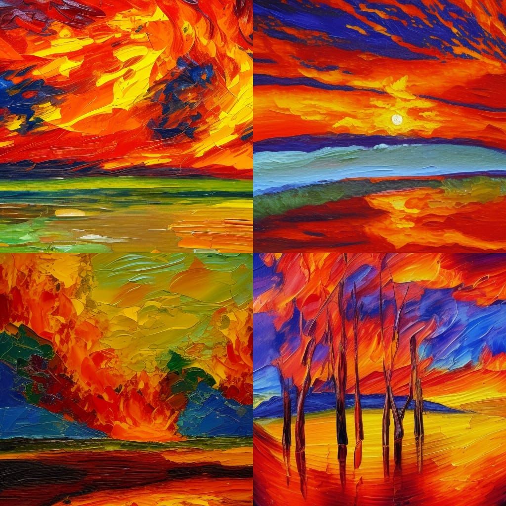 Earth Ablaze: Expressionist Oil Painting in Impasto Style