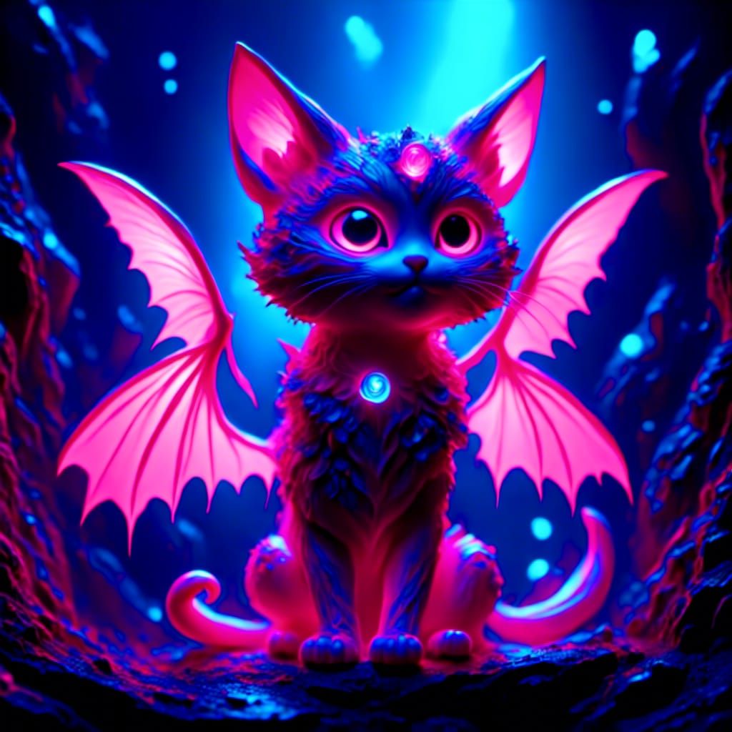 Bioluminescent Fairy Cat in a Cave