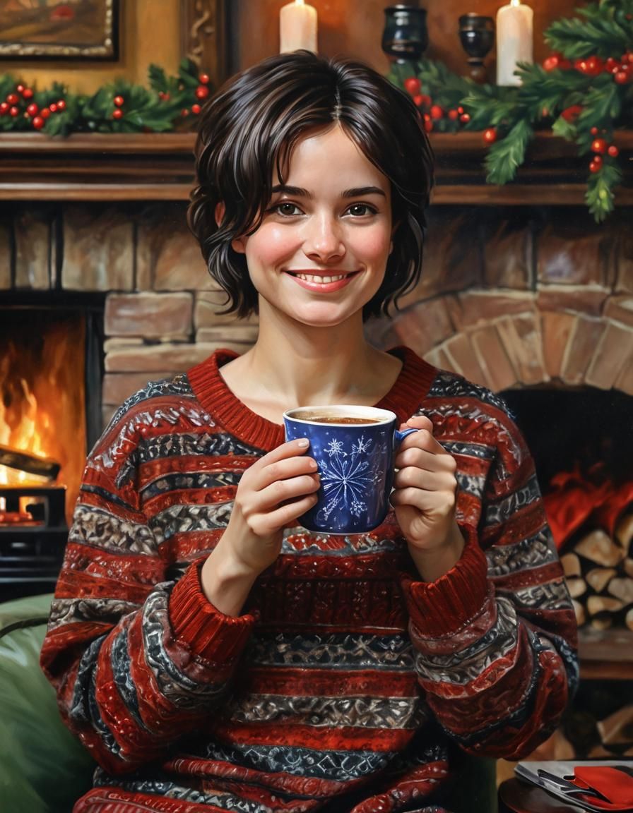 Cozy Christmas Fireplace Watercolor Painting