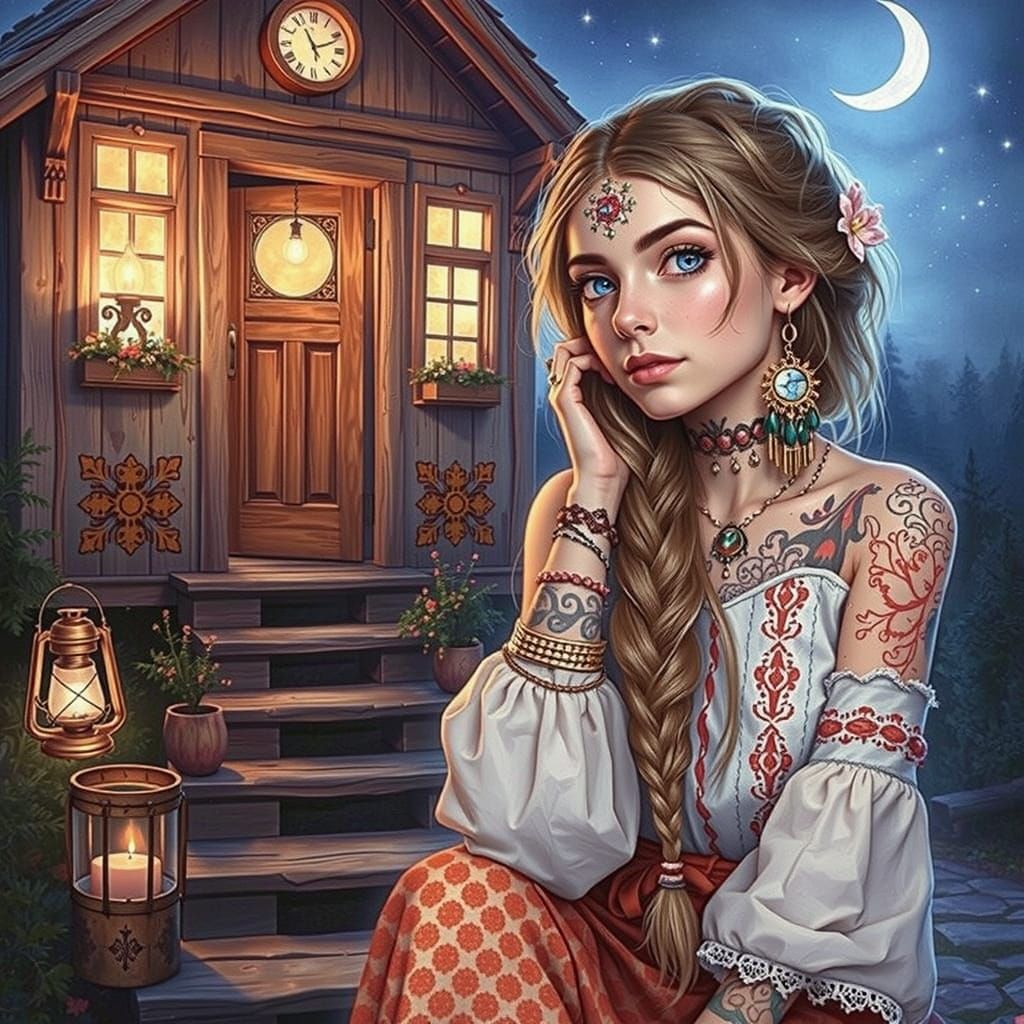 Beautiful bohemian woman with braided blonde hair and large ...