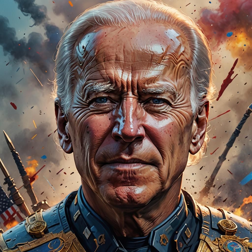 Biden as Warrior: Hyperrealistic Splash Art Portrait