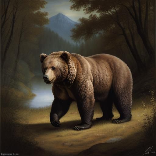Brown Bear on Mountain in Rembrandt Style