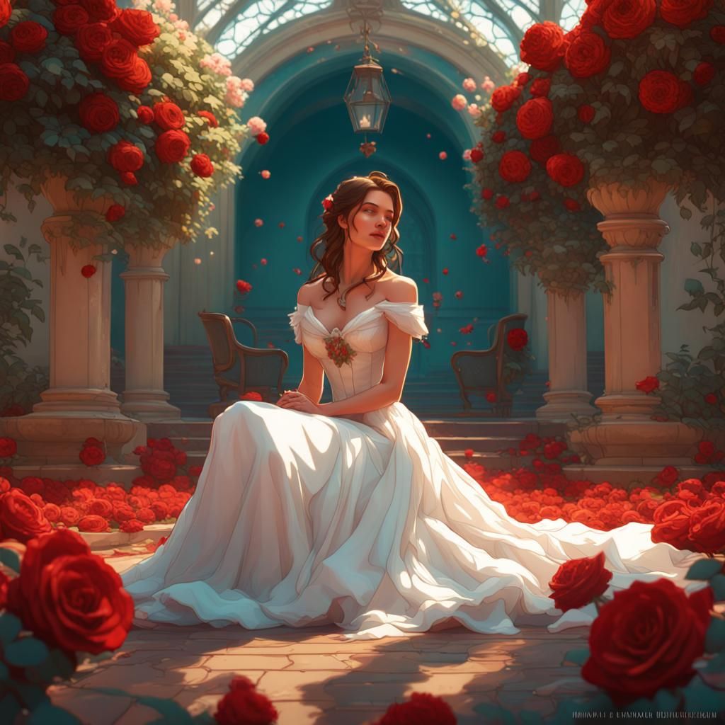 Belle in Rose Garden: Hyperdetailed Wedding Concept Art