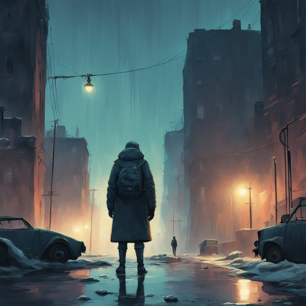 Mysterious Woman in a Desolate Noir Landscape