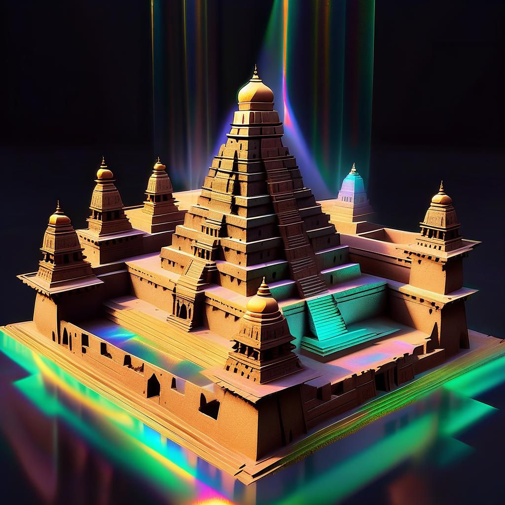 A holographic image of an ancient Indian fort
