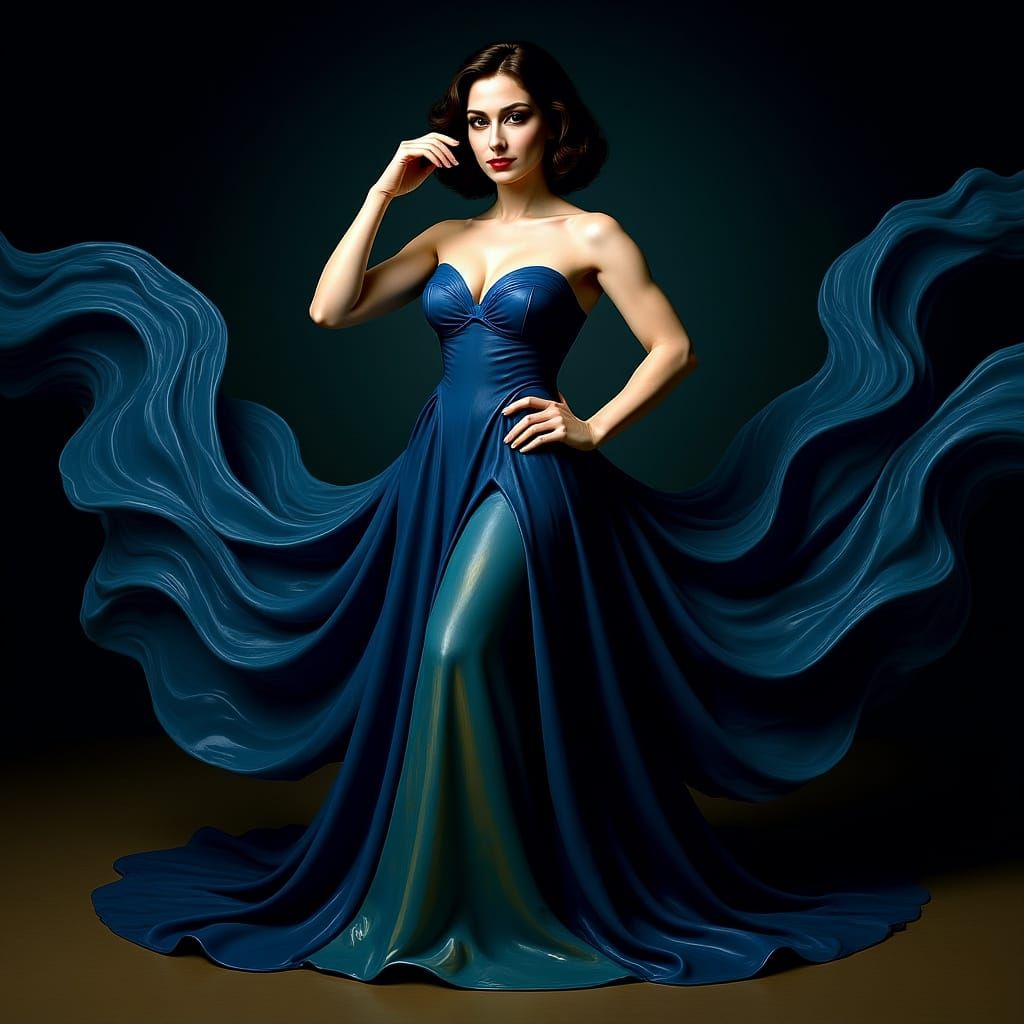 Ethereal Woman in Flowing Blue Dress