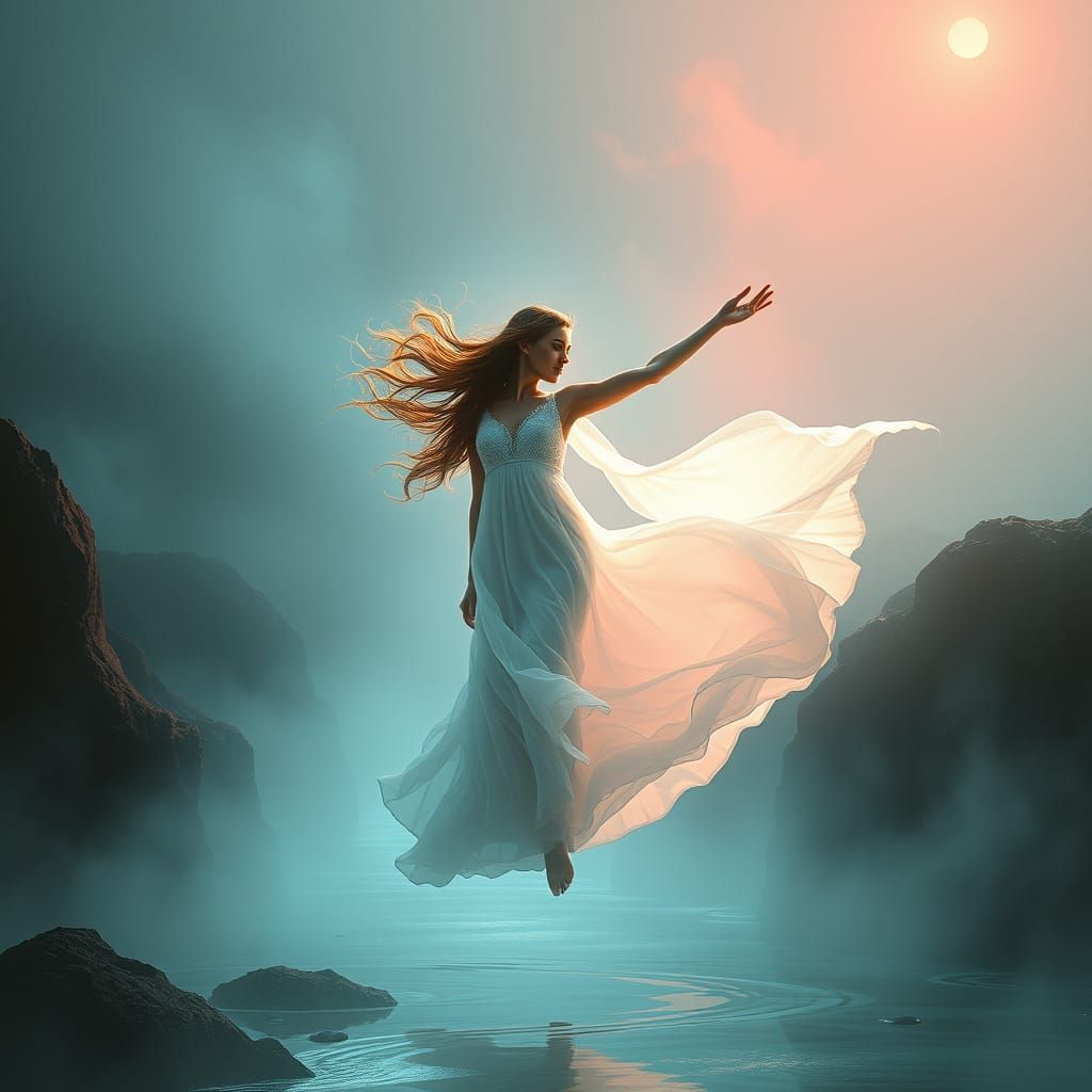 Ethereal Goddess Dancing on the River Styx