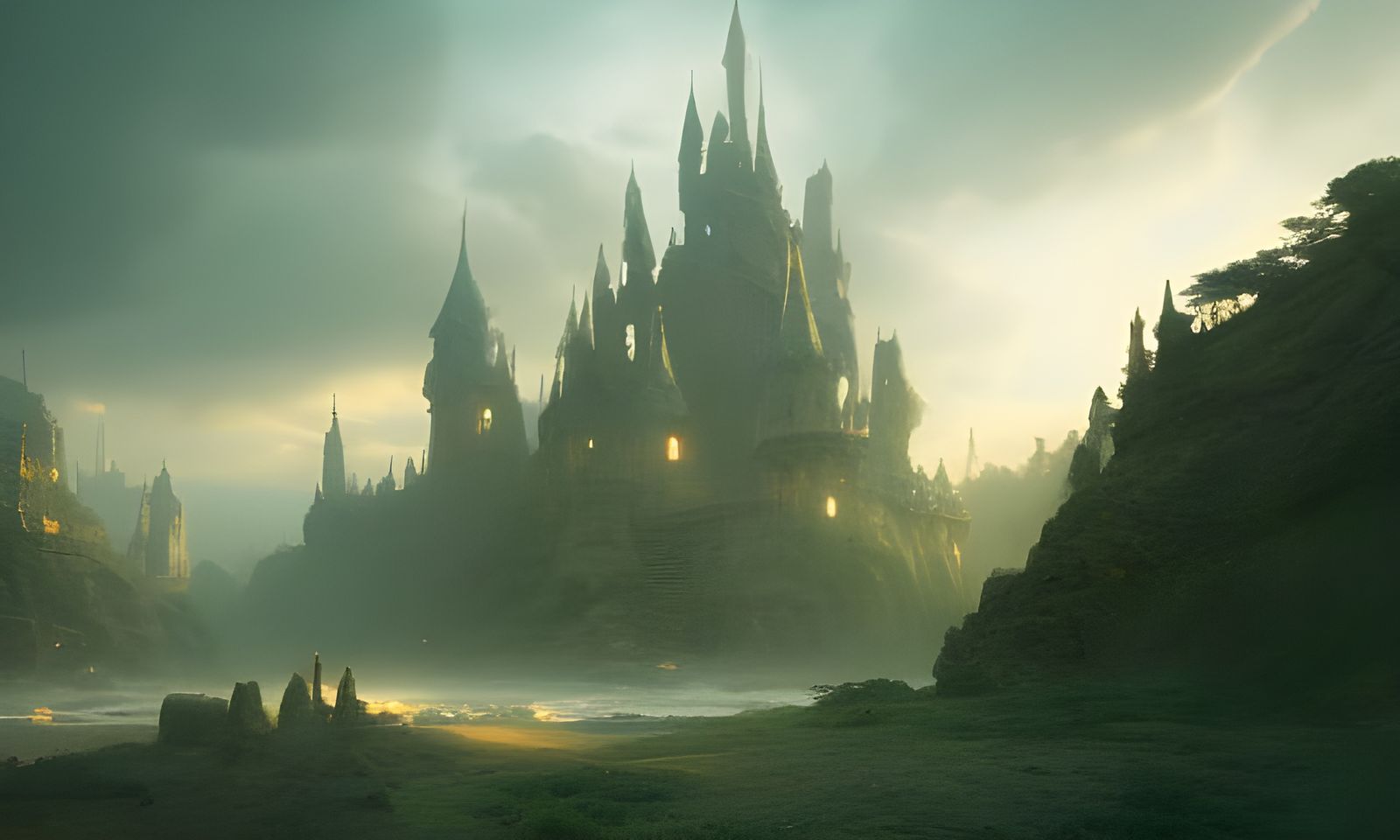 Ornate Arch with Ghostly Figure in Digital Painting Style