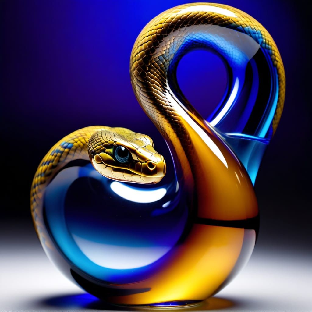 Surreal Glass Sculpture of a Klein Bottle Snake