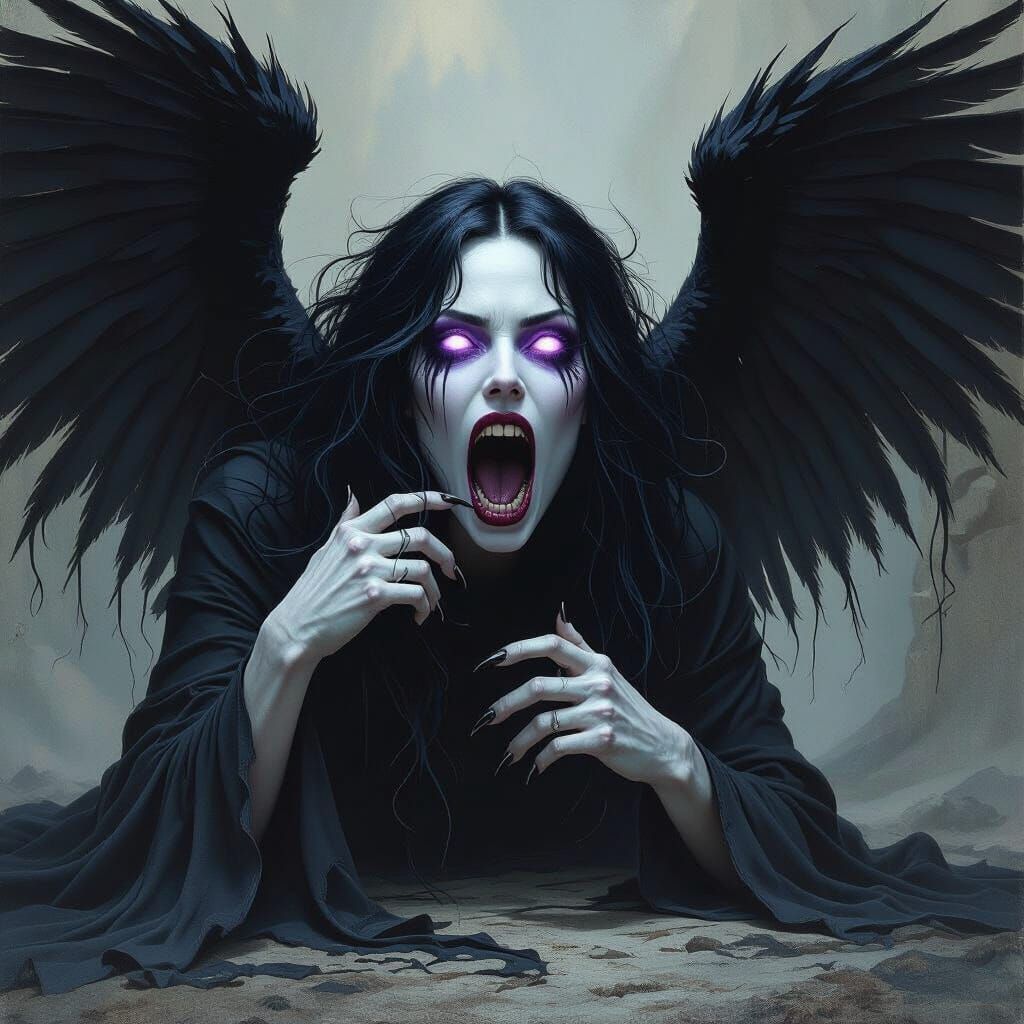 Monstrous Woman Consuming World in Surreal Nightmare