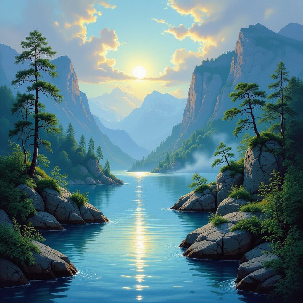 Rocky Coastline with Turquoise Waters in Oil Painting Style