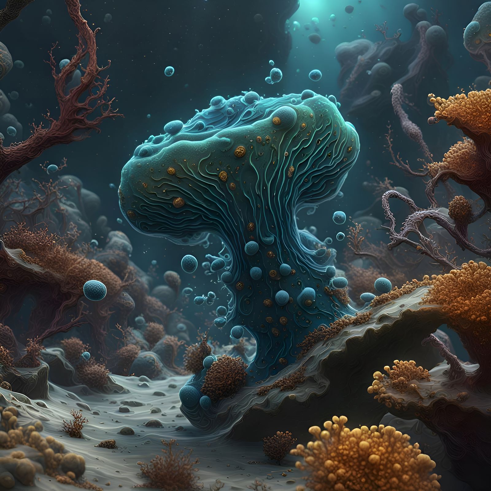 Amoeba Reproduction Under Microscope: Detailed Concept Art