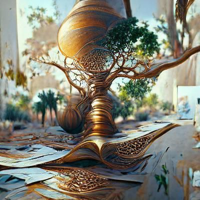 Tree of Life with Gold Calligraphy Branches