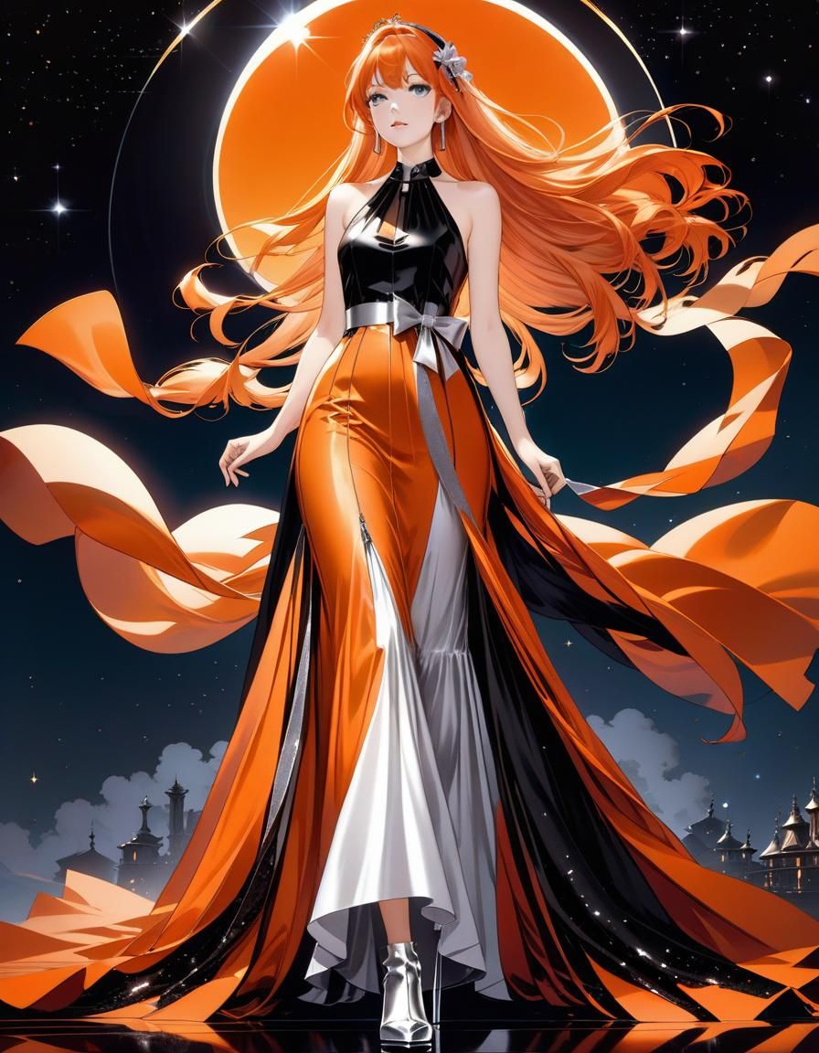 Orange Gothic Dress in Anime Style