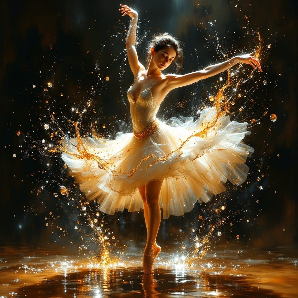 Ballerina in Explosive Motion, Fluid Art Style
