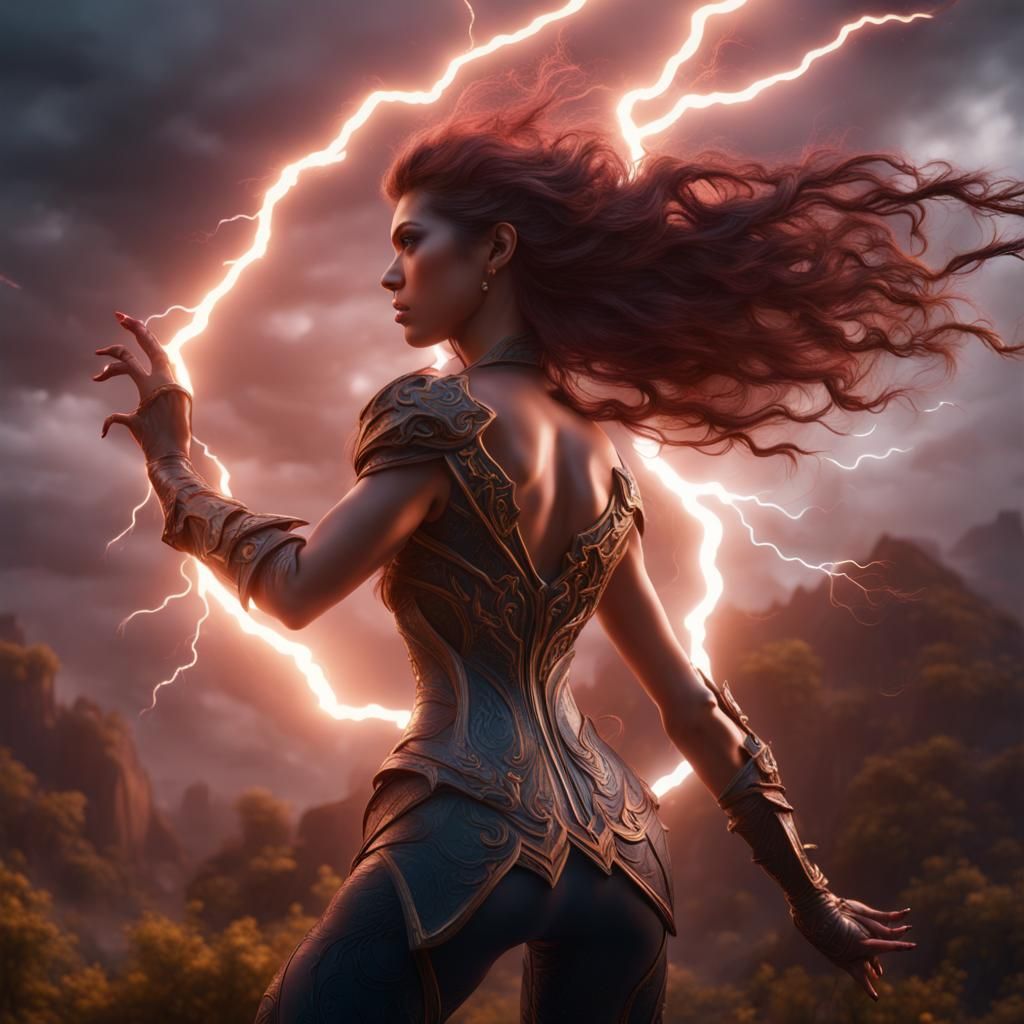 Lightning Woman: Detailed Fantasy Art
