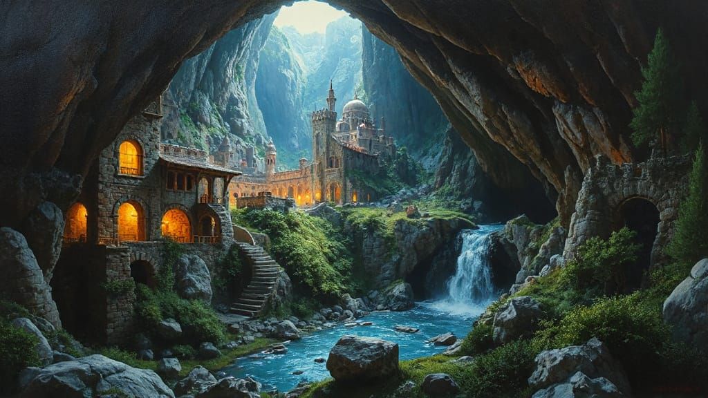 Fantasy Ruined City in Cavern