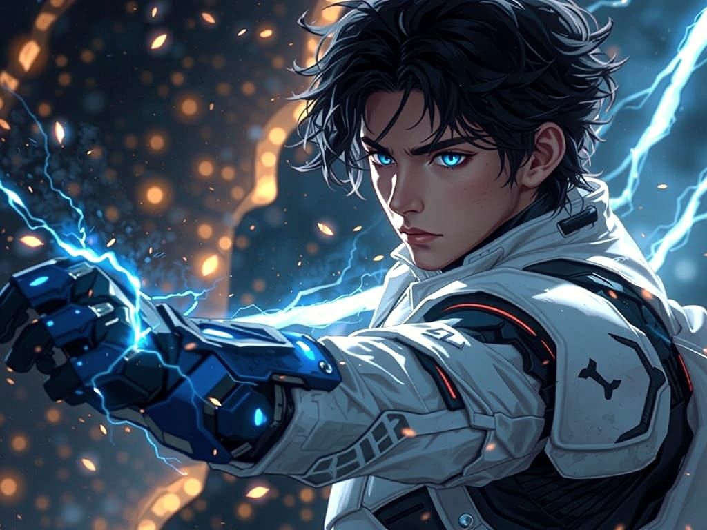 Anime Warrior Wields Electric Magic in Futuristic Armor