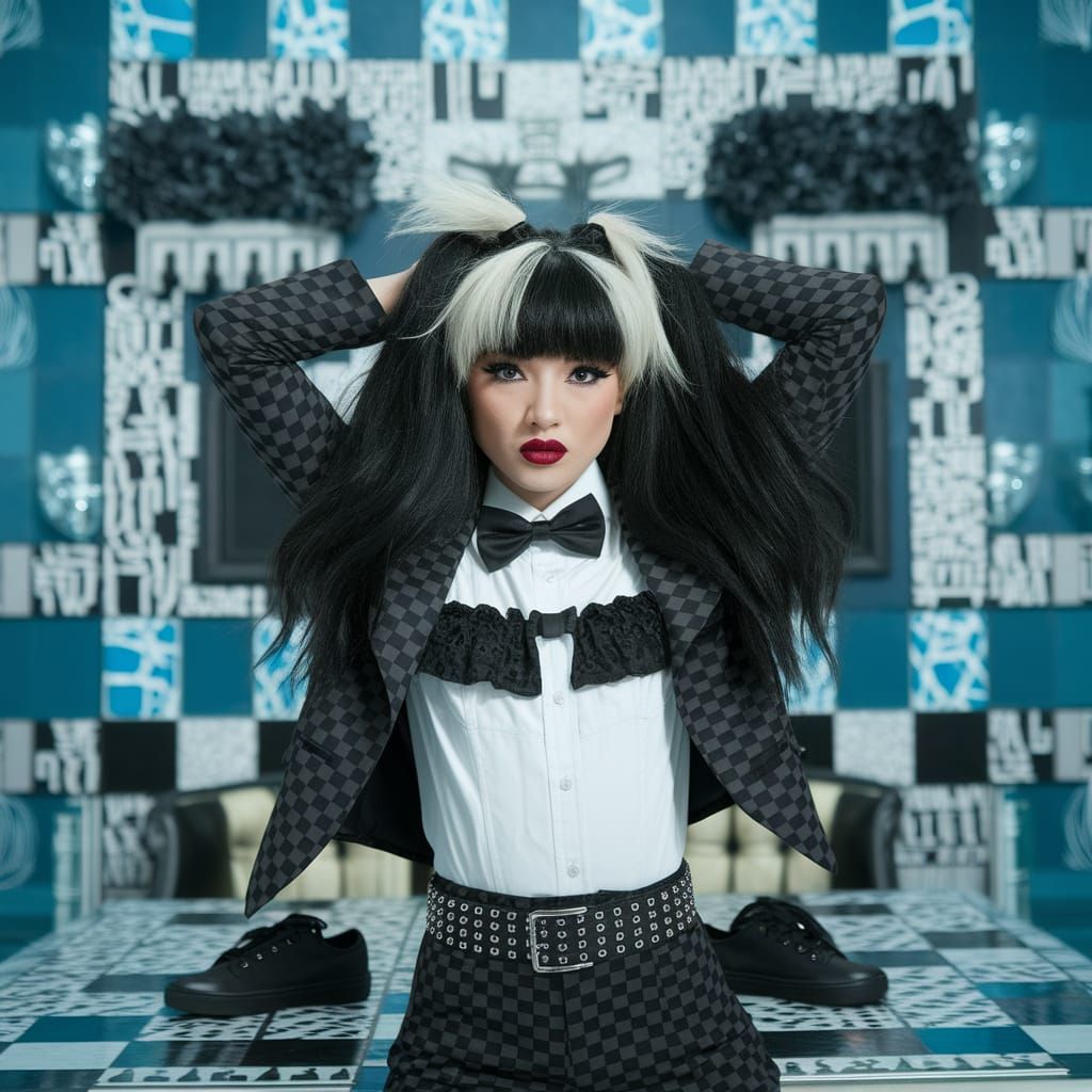 Scene Girl in Checkered Room Digital Art